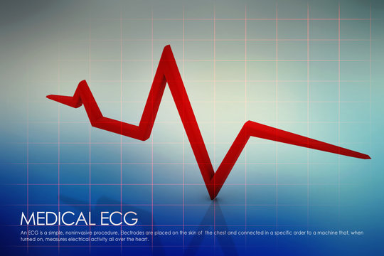 Heart with cardiogram - 3D illustration