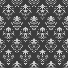 dark background design of damask leaf seamless pattern, decorative vector drawing