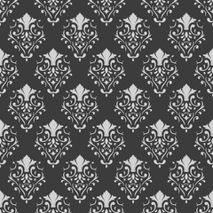 dark background design of damask leaf seamless pattern, decorative vector drawing
