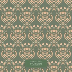 green background of damask pattern. Decorative background seamless pattern design 