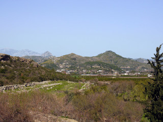 Nature and mountains around the ruins of the ancient city of Aspendos, Antalya southern Turkey