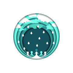 Blue Rain Clouds Paper Cut Vector Drop Water