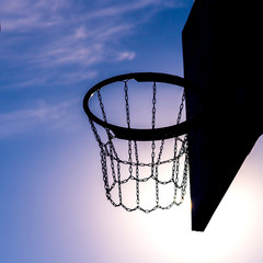Fototapeta na wymiar basketball hoop on a background of blue sky.