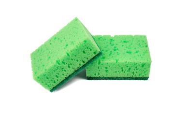 Green Washcloth for washing dishes isolated on a white background. The concept of cleaning.