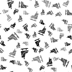 Fototapeta na wymiar Black Skates icon isolated seamless pattern on white background. Ice skate shoes icon. Sport boots with blades. Vector