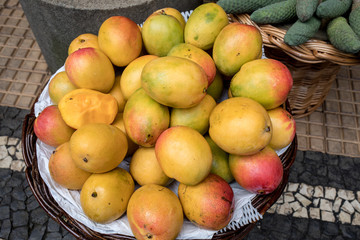 Fresh exotic fruits in Mercado Dos Lavradores. Funchal, Madeira, Portugal