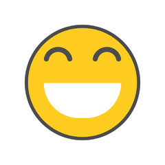 Smiling emoji with open mouth isolated on white background. Vector illustration.