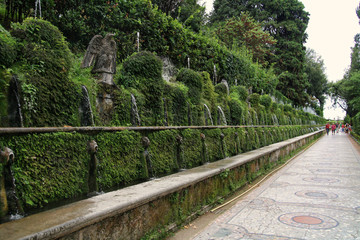 Pathway with fountains and leafs in Italy