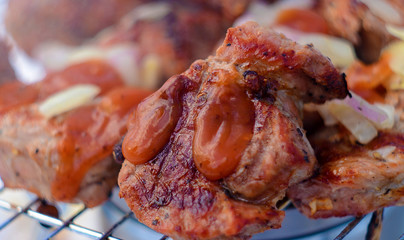 grilled meat on the grill 