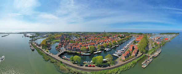 Aerial Panorama from the harbor and the historical city Enkhuizen in the Netherlands