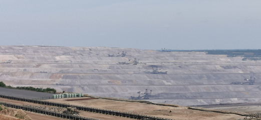 aerial view of seven brown coal diggers