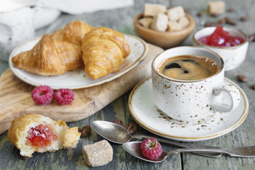 Morning coffee with a croissants