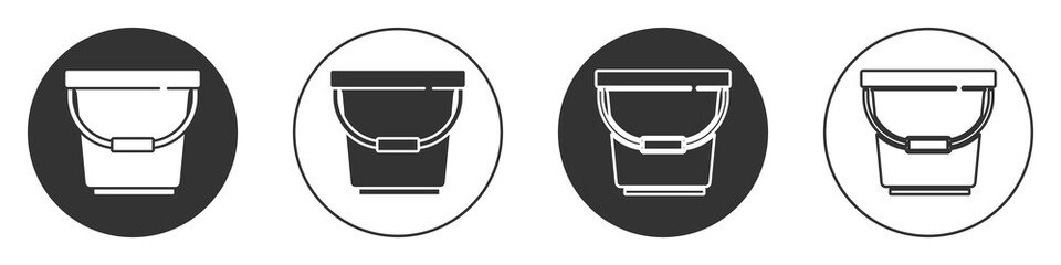 Black Bucket icon isolated on white background. Circle button. Vector © Kostiantyn