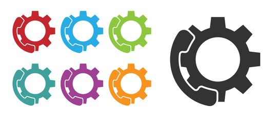 Black Telephone 24 hours support icon isolated on white background. All-day customer support call-center. Full time call services. Set icons colorful. Vector