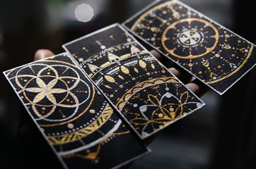 Mandala drawing pattern bookmark shiny gold silver on black