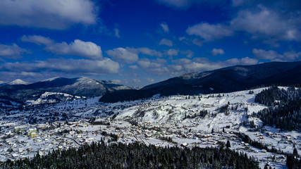 Fototapeta na wymiar Carpathian mountains winter Snow aerial photography.