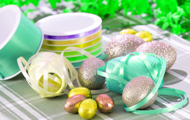 Obraz na płótnie Canvas Easter theme gift wrapping display