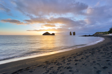 Amazing view of sunset at Mosteiros beach, Sao Miguel, Azores, Portugal