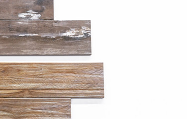 Brown porcelain tiles with imitation of wooden boards.