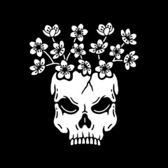 skull and flowers on a black background