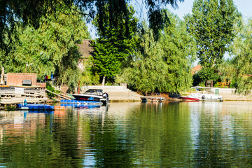 Boats at shoreline in Danube Delta,  Romania