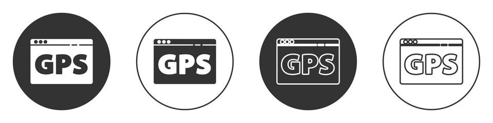 Black Gps device with map icon isolated on white background. Circle button. Vector