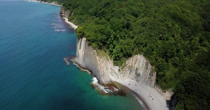 Skala Kiseleva is a natural monument on the territory of the Tuapse district of the Krasnodar Territory. Aerial view from above. 4K footage.