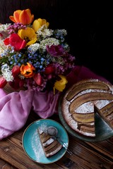 Banana cake   and beauty flower