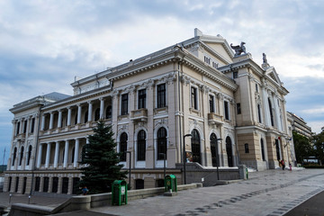 Fototapeta na wymiar Palace of Culture Theodor Costescu, exterior view. Drobeta Turnu Severin, Romania.