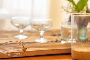 dalgona coffee a cool fluffy whipped coffee latte with coffee foam