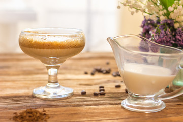 dalgona coffee a cool fluffy whipped coffee latte with coffee foam