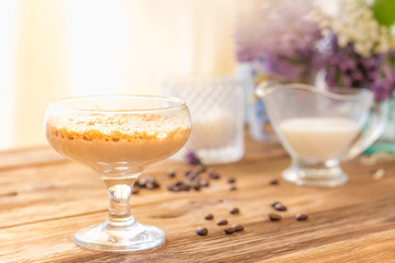 dalgona coffee a cool fluffy whipped coffee latte with coffee foam