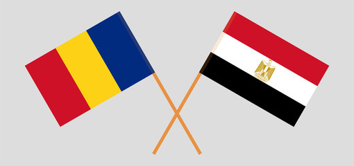 Crossed flags of Egypt and Romania