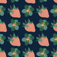 seamless repeating pattern with flowers and strawberries. vector illustration