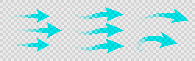 Set of blue arrow showing air flow isolated on transparent background - stock vector