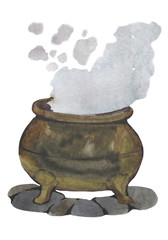 Watercolor antique big cauldron