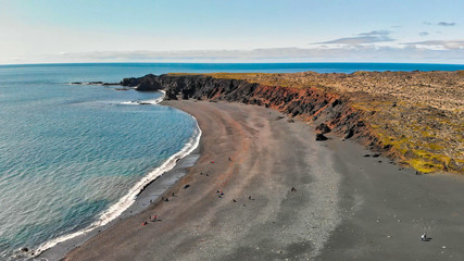 Amazing aerial view of Djupalonssandur coastline in summer season, Iceland