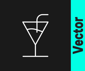 White line Cocktail icon isolated on black background. Vector