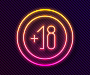 Glowing neon line Alcohol 18 plus icon isolated on black background. Prohibiting alcohol beverages. Vector