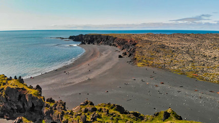 Amazing aerial view of Djupalonssandur coastline in summer season, Iceland