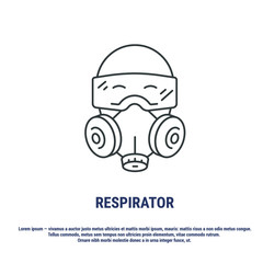 Vector graphic. Line, outline design icon. Man in antiviral protective Industrial respirator with interchangeable filter cartridges. Respiratory mask. Gas mask. Removable filter. Symbol, sign.