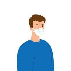 man using protective surgical mask for covid 19 prevention vector illustration design