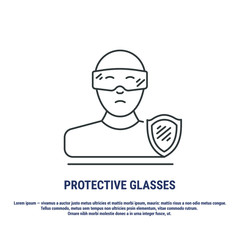 Vector graphic. Line, outline design icon on a white background. Protective glasses. Eye protection. Safety of vision. Editable Stroke. Symbol, sign.