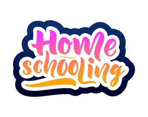 Home schooling hand brush lettering. Colorful text. As logo of virtual school for children.