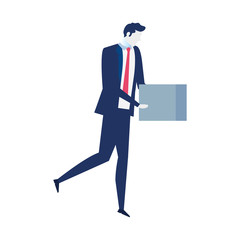 man unemployment concept, company worker holding stuff in box vector illustration design