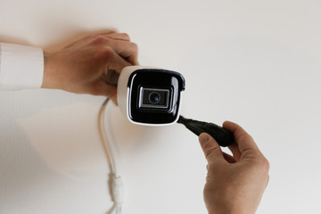 Installation of CCTV camera for home security. Videcam, smart home technology