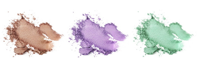 Set of face powder stroke isolated on white background, top view and clipping