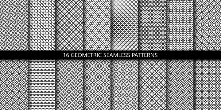 Vector set of linear ornamental seamless patterns. Collection of simple geometric modern patterns. Patterns added to the swatch panel.
