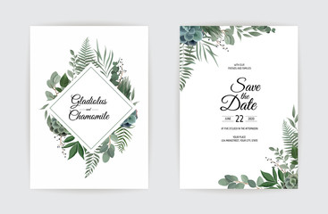 Obraz na płótnie Canvas Botanical wedding invitation card template design, white and pink flowers on white background.