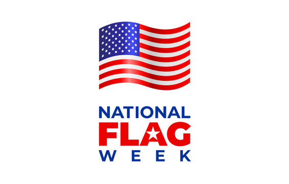 NATIONAL FLAG WEEK. Vector banner, poster, illustration, image for social media. A concept with a flying American flag and the text national flag week.